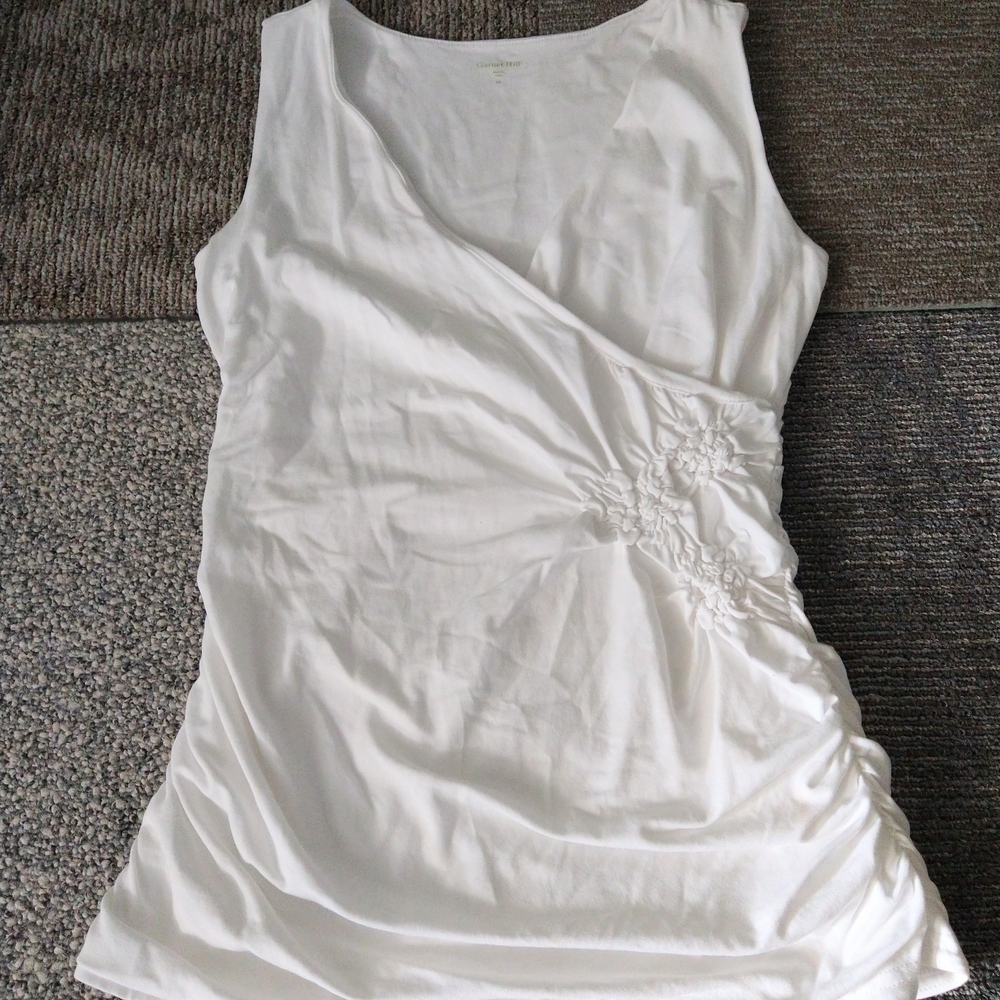 XS Garnet Hill Ruched White Sleeveless Fitted Tank Top